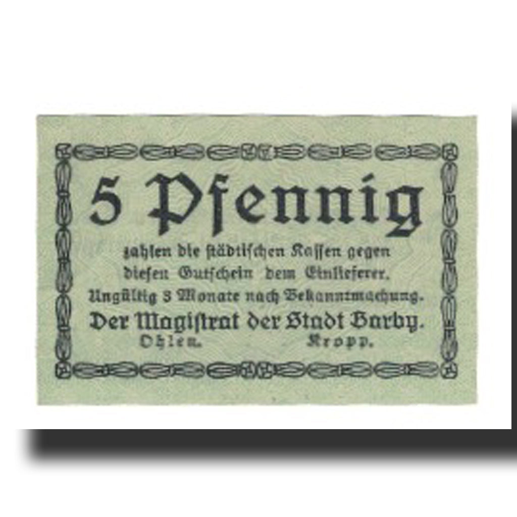 Banknote, Germany, Barby Stadt, 5 Pfennig, Texte, AU(55-58)