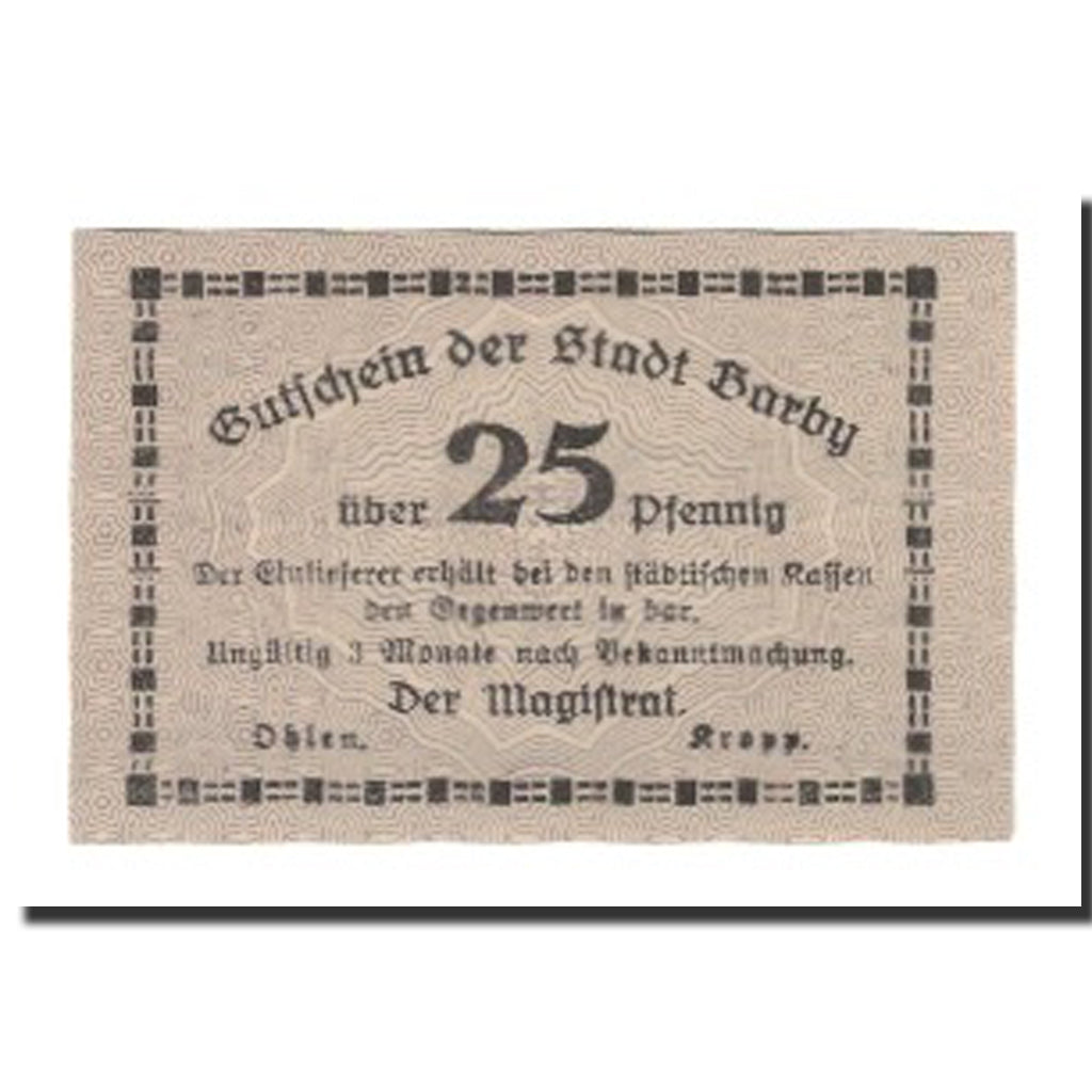 Banknote, Germany, Barby Stadt, 25 Pfennig, Texte, AU(55-58)