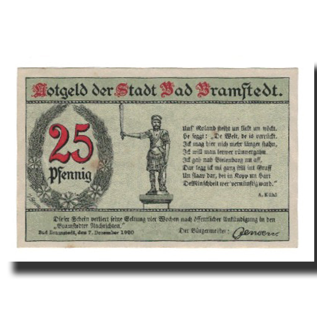 Banknote, Germany, Bramstedt Bad Stadt, 25 Pfennig, Texte, 1920, 1920-12-07