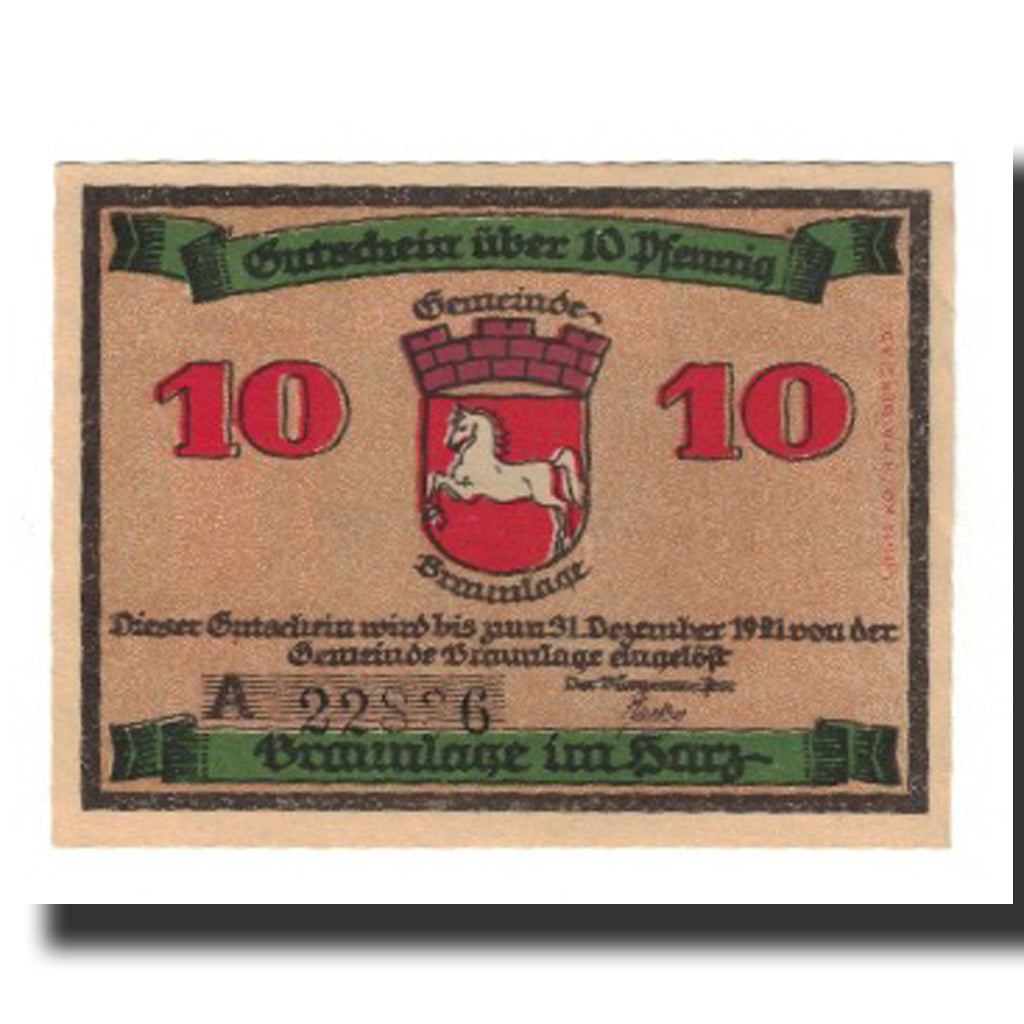 Banknote, Germany, Braunlage Gemeinde, 10 Pfennig, paysage, 1921, 1921-12-31