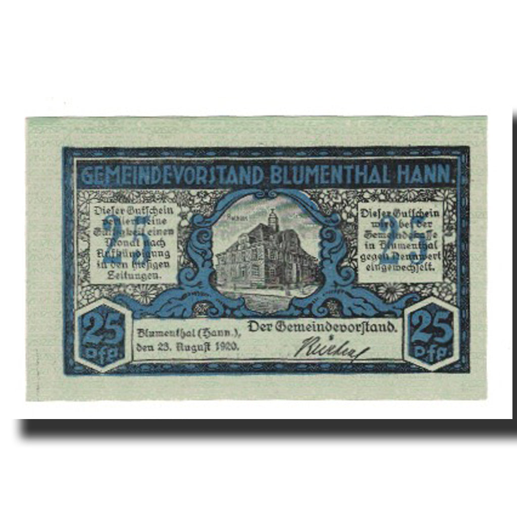 Banknote, Germany, Blumenthal Gemeinde, 25 Pfennig, paysage, 1920, 1920-08-23