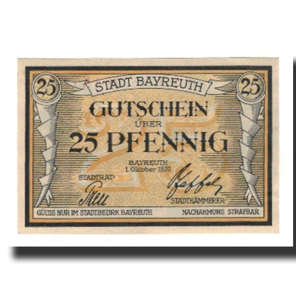 Banknote, Germany, Bayreuth Stadt, 25 Pfennig, valeur faciale, 1920, 1920-10-01