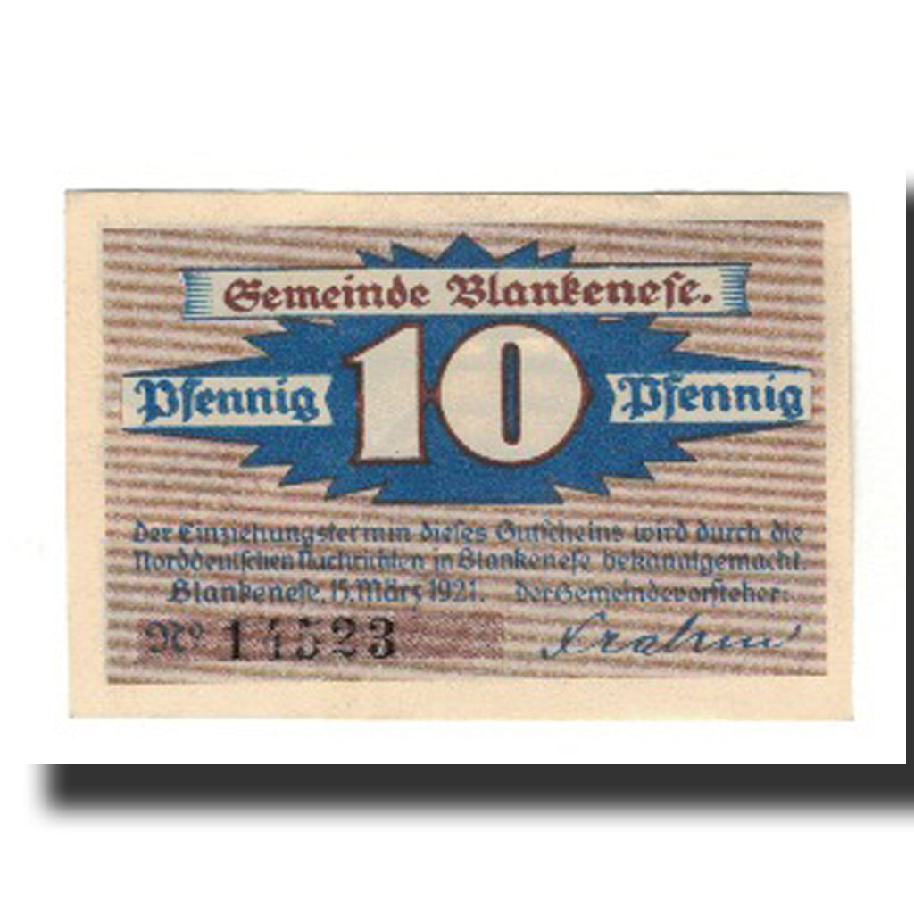 Banknote, Germany, Blankenese Gemeindesparkasse, 10 Pfennig, navire, 1921