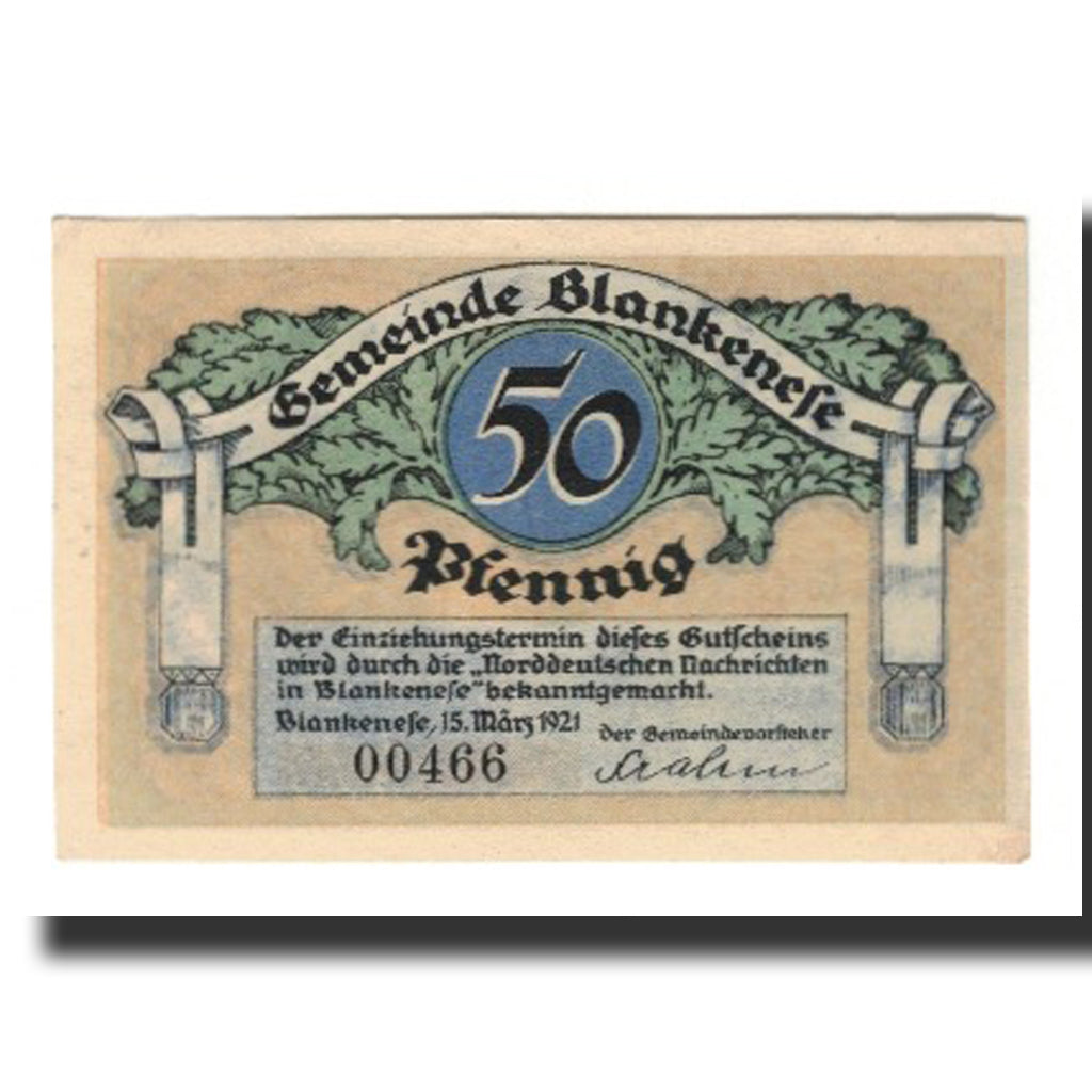 Banknote, Germany, Blankenese Gemeindesparkasse, 50 Pfennig, portrait, 1921