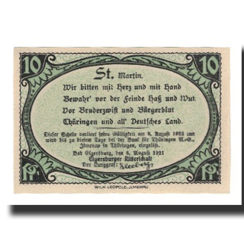 Banknote, Germany, Elgersburg, Bad Elgersburger Ritterschaft, 10 Pfennig, Texte