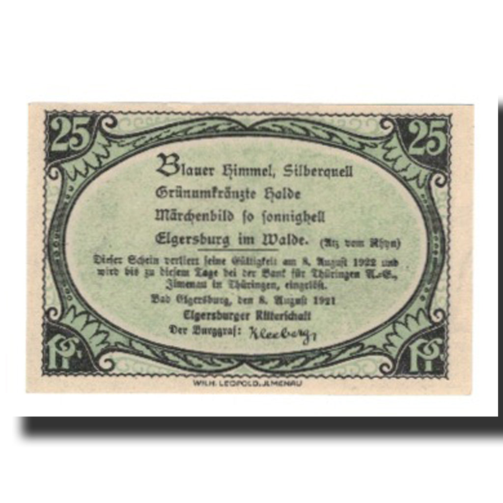 Banknote, Germany, Elgersburg, Bad Elgersburger Ritterschaft, 25 Pfennig, Texte
