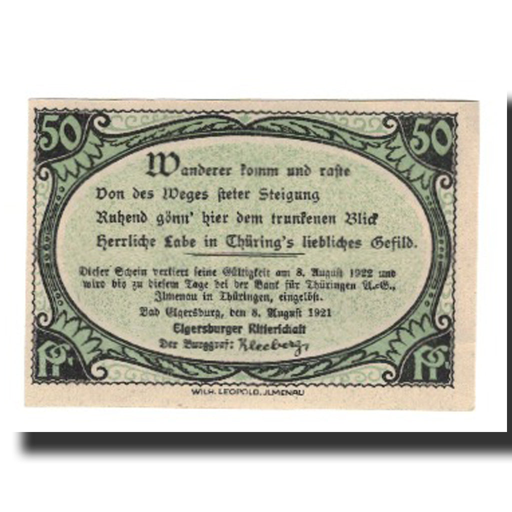 Banknote, Germany, Elgersburg, Bad Elgersburger Ritterschaft, 50 Pfennig, Texte