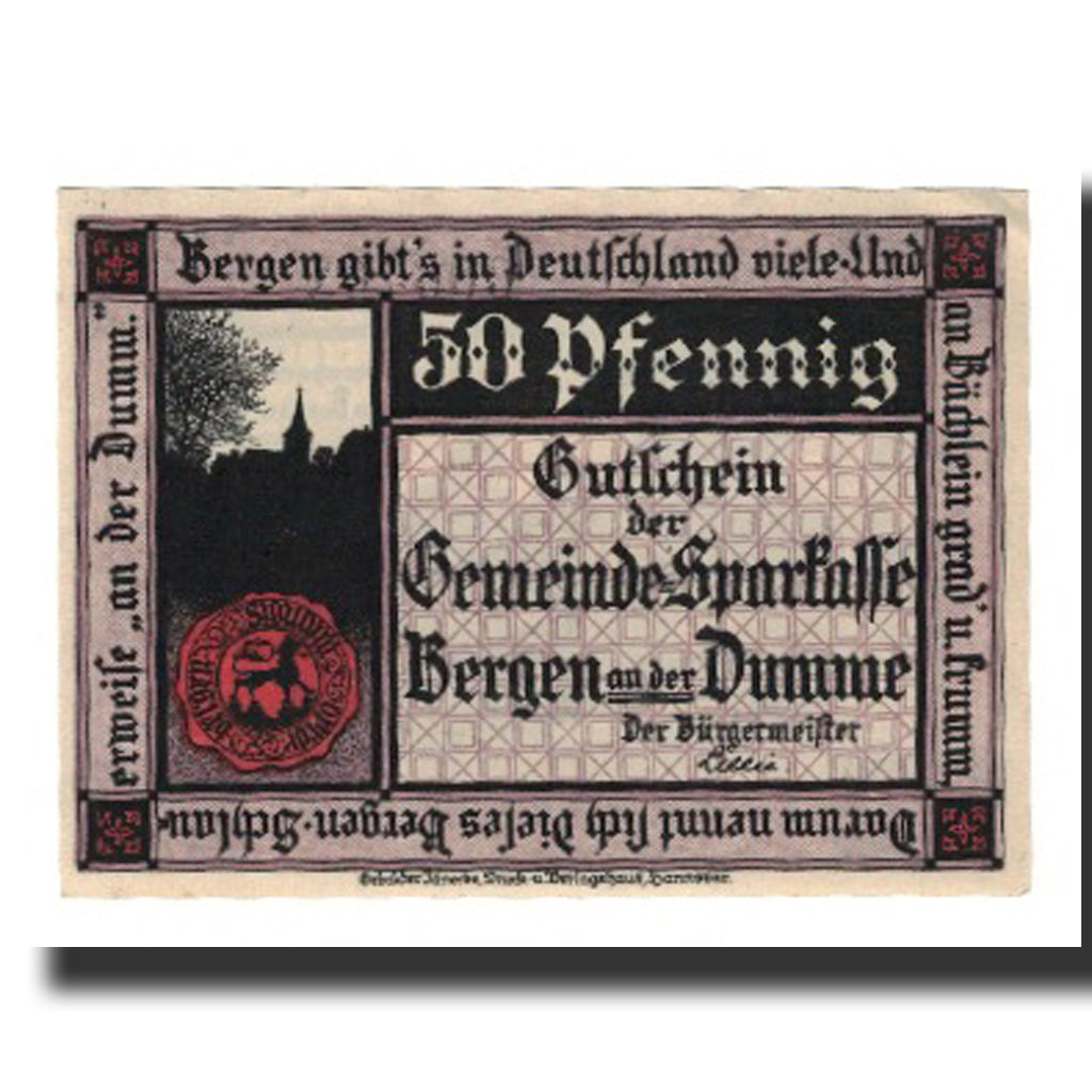 Banknote, Germany, Bergen a.d. Dumme Germeinde, 50 Pfennig, personnage, 1922
