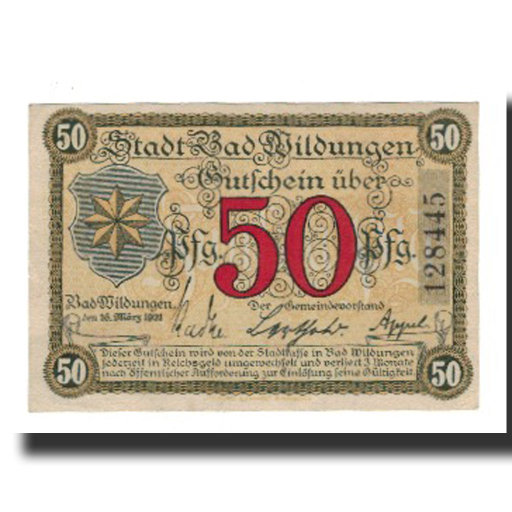 Nota, Alemanha, Wildungen, Bad Stadt, 50 Pfennig, Batiment, 1921, 1921-03-16