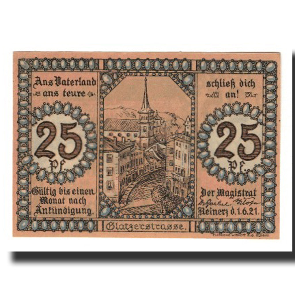 Banconote, Germania, Reinerz, Bad Stadt, 25 Pfennig, rue, 1921, 1921-06-01