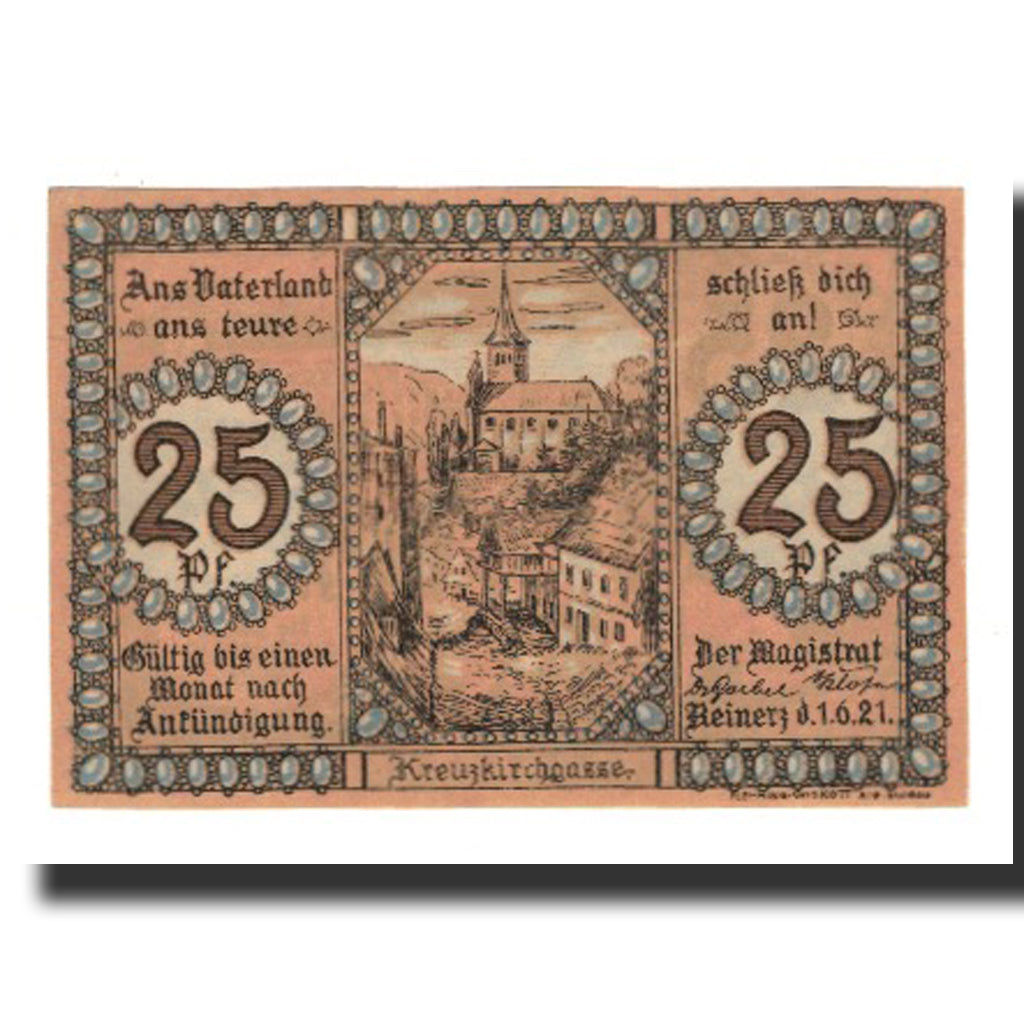 Billet, Allemagne, Reinerz, Bad Stadt, 25 Pfennig, village, 1921, 1921-06-01