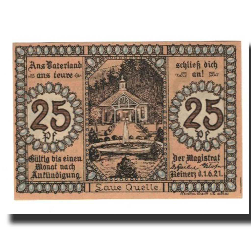 Billet, Allemagne, Reinerz, Bad Stadt, 25 Pfennig, paysage 1, 1921, 1921-06-01