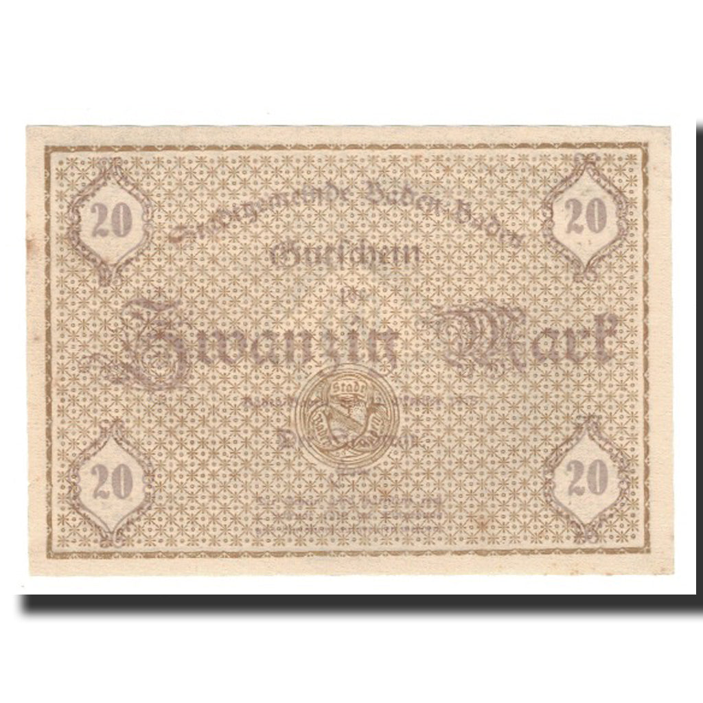 Banknot, Niemcy, Baden Baden Stadt, 20 Mark, valeur faciale, 1919, 1919-02-01