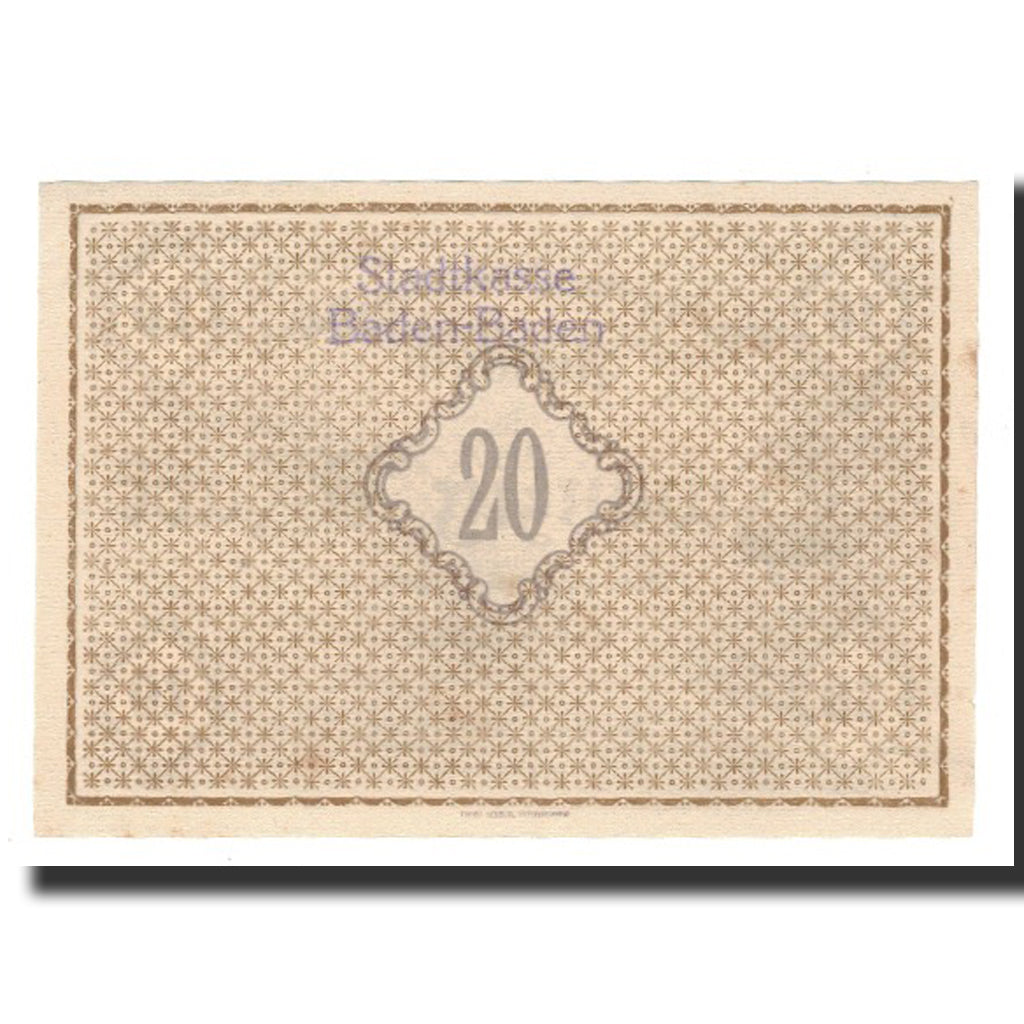 Banknot, Niemcy, Baden Baden Stadt, 20 Mark, valeur faciale, 1919, 1919-02-01