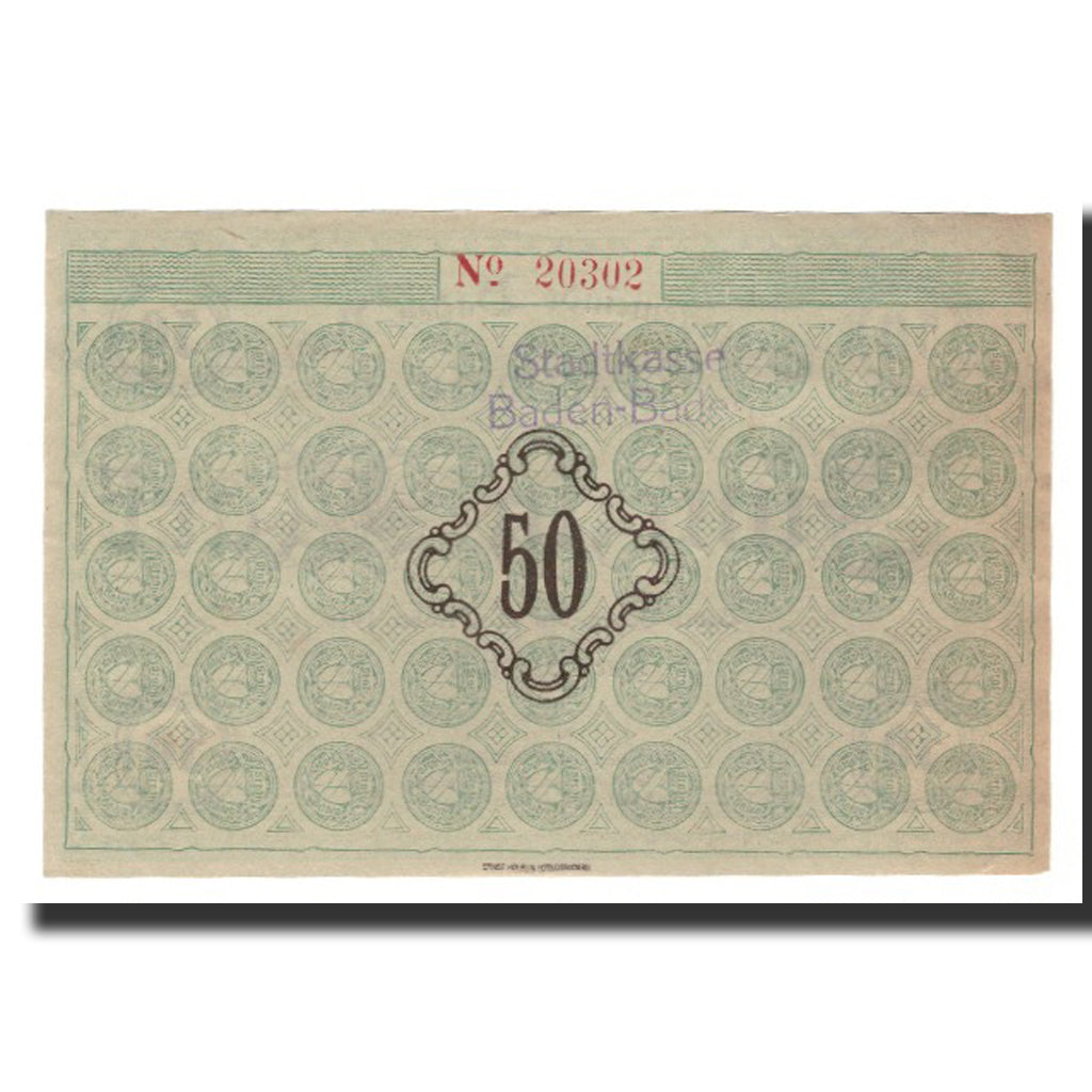 Billete, Alemania, Baden Baden Stadt, 50 Mark, valeur faciale, 1919, 1919-02-01