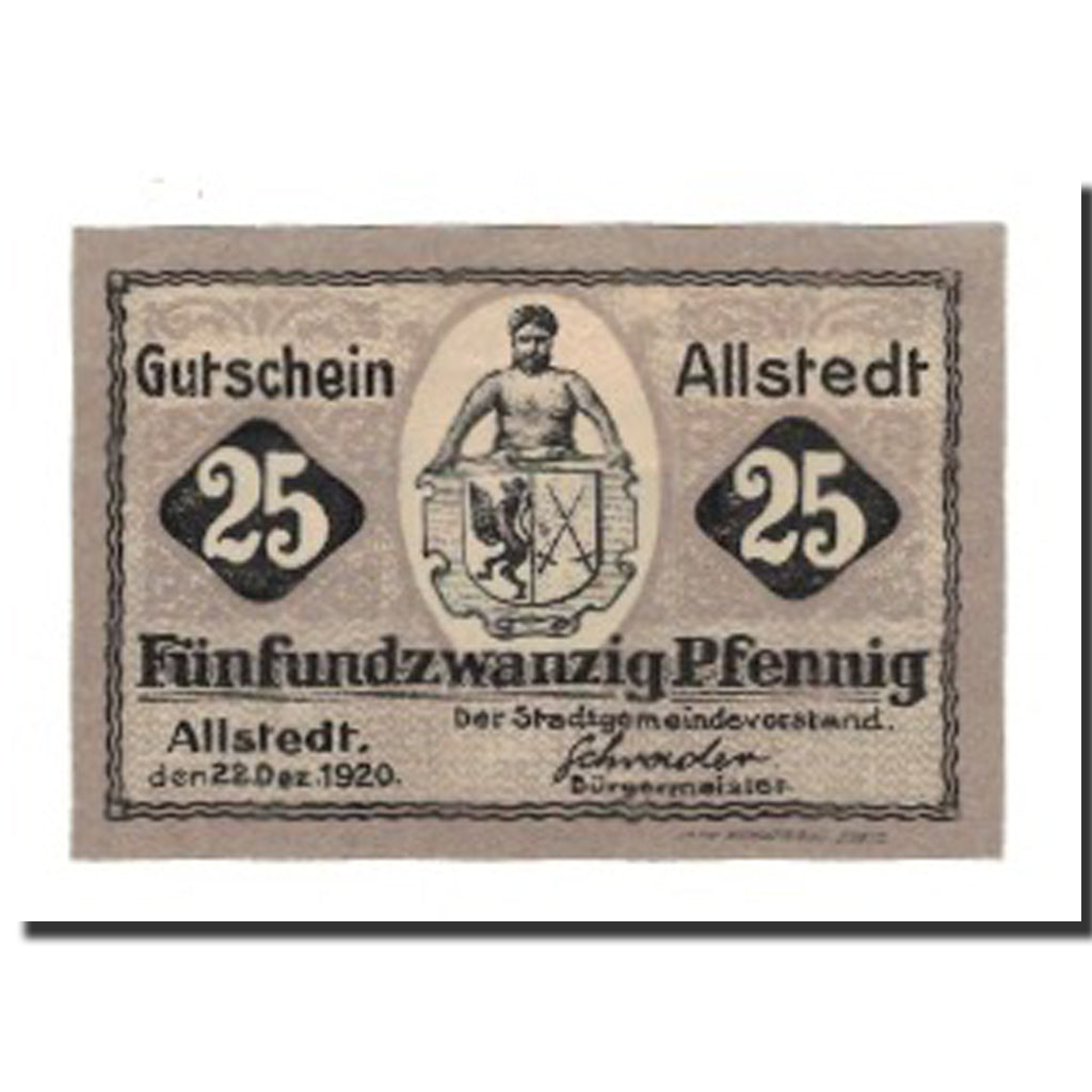 Banknote, Germany, Allstedt Stadt, 25 Pfennig, Batiment, 1920, 1920-02-01