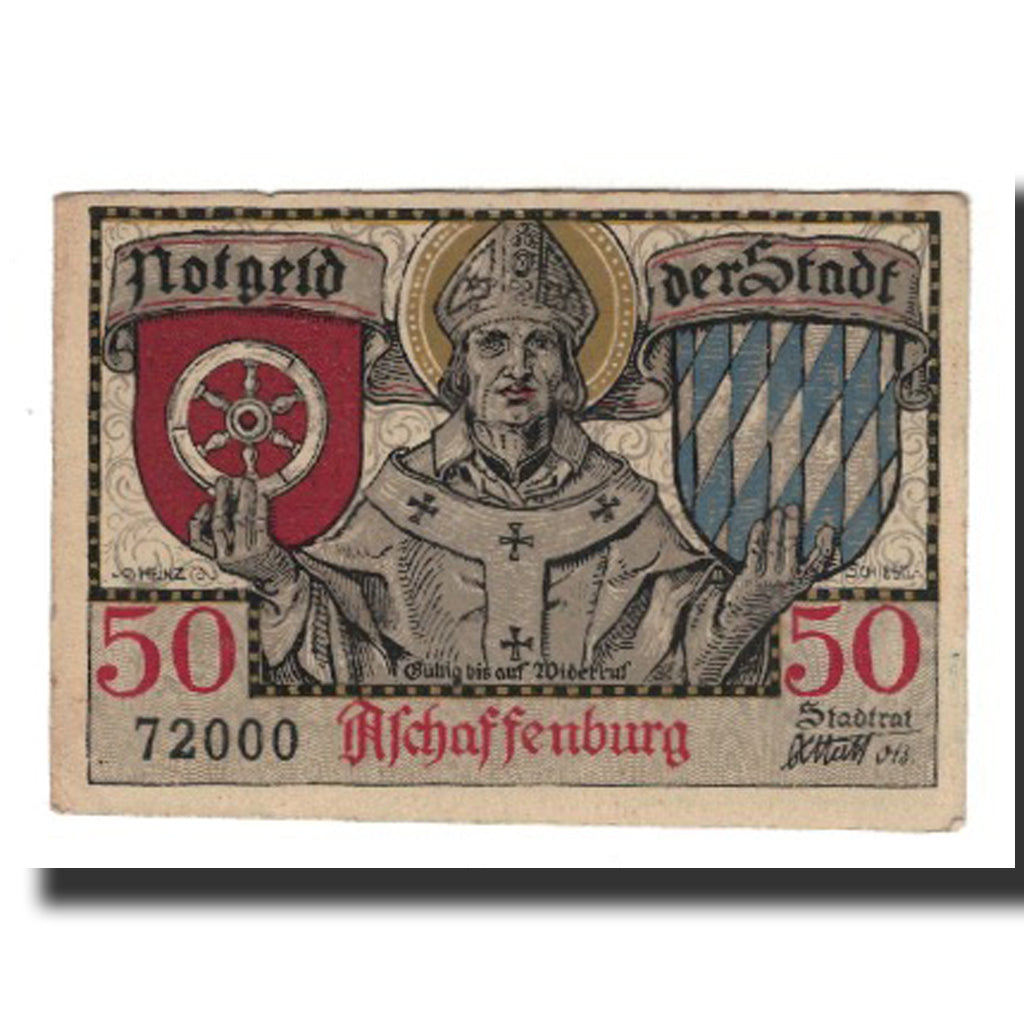 Billet, Allemagne, Aschaffenburg Stadt, 50 Pfennig, personnage, SUP, Mehl:A28.7