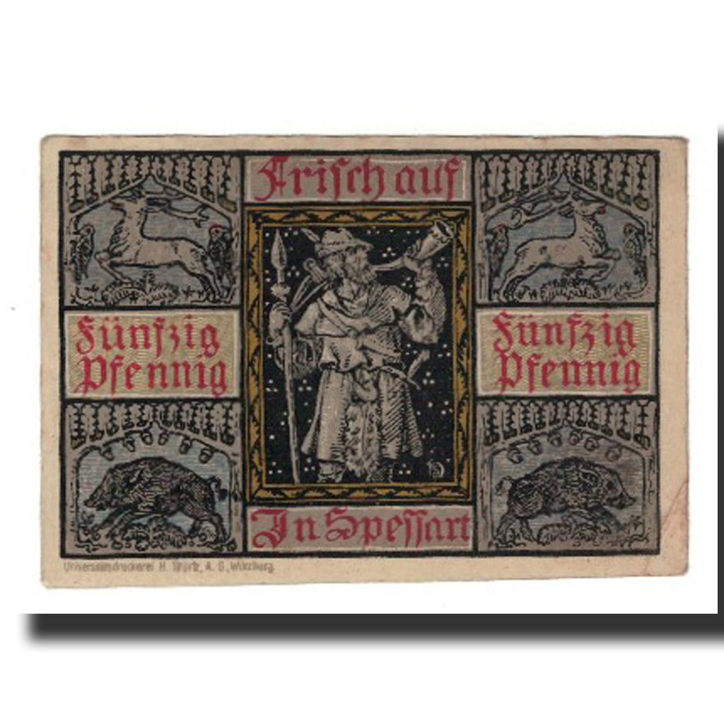 Billet, Allemagne, Aschaffenburg Stadt, 50 Pfennig, personnage, SUP, Mehl:A28.7