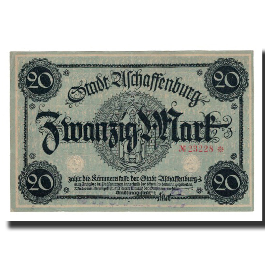Banknote, Germany, Aschaffenburg Stadt, 20 Mark, paysage, AU(55-58), Mehl:022.03
