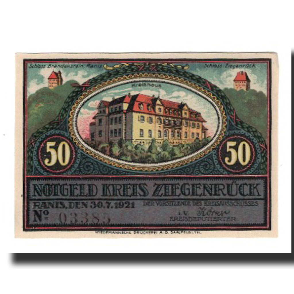 Banknote, Germany, Ziegenrück Kreis, 50 Pfennig, paysage, 1921, 1921-07-30