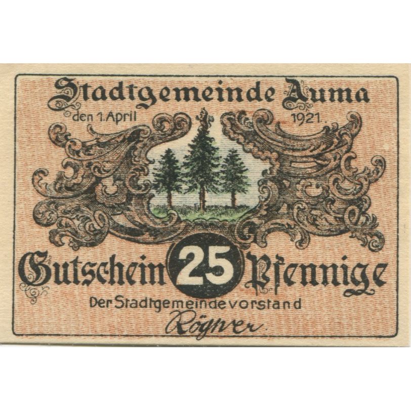 Banknote, Germany, Auma Stadt, 25 Pfennig, paysage, 1921, 1921-04-01, AU(55-58)