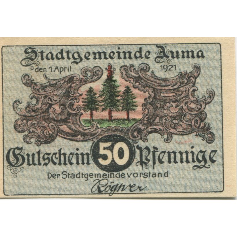 Banknote, Germany, Auma Stadt, 50 Pfennig, paysage, 1921, 1921-04-01, AU(55-58)