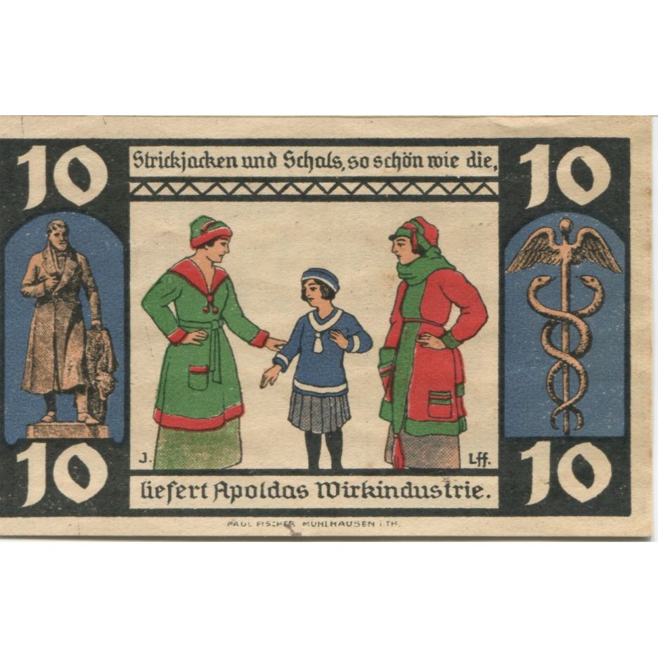 Banknote, Germany, Apolda Stadt, 10 Pfennig, personnage, 1921, 1921-08-01