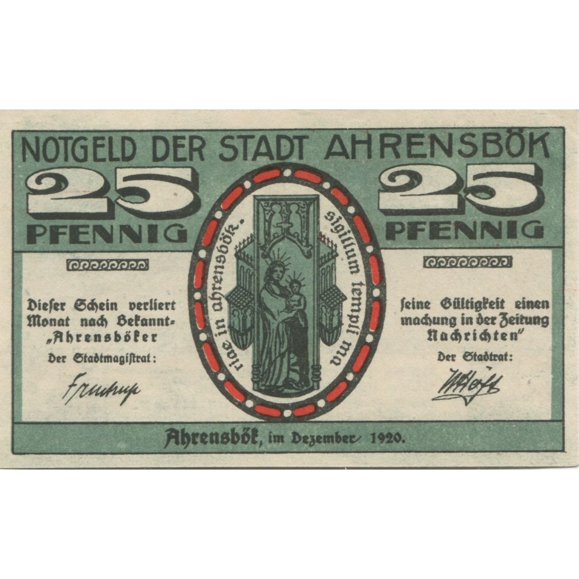 Billet, Allemagne, Ahrensbök Stadt, 25 Pfennig, paysage, 1920, SUP, Mehl:6.1