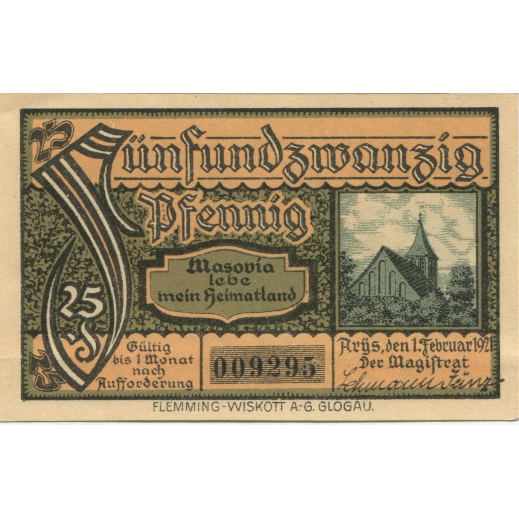Banconote, Germania, Arys Stadt, 25 Pfennig, Texte, 1921, 1921-02-01, SPL-