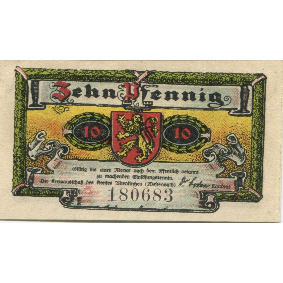 Banknote, Germany, Altenkirchen Kreis, 10 Pfennig, paysage, 1921, AU(55-58)