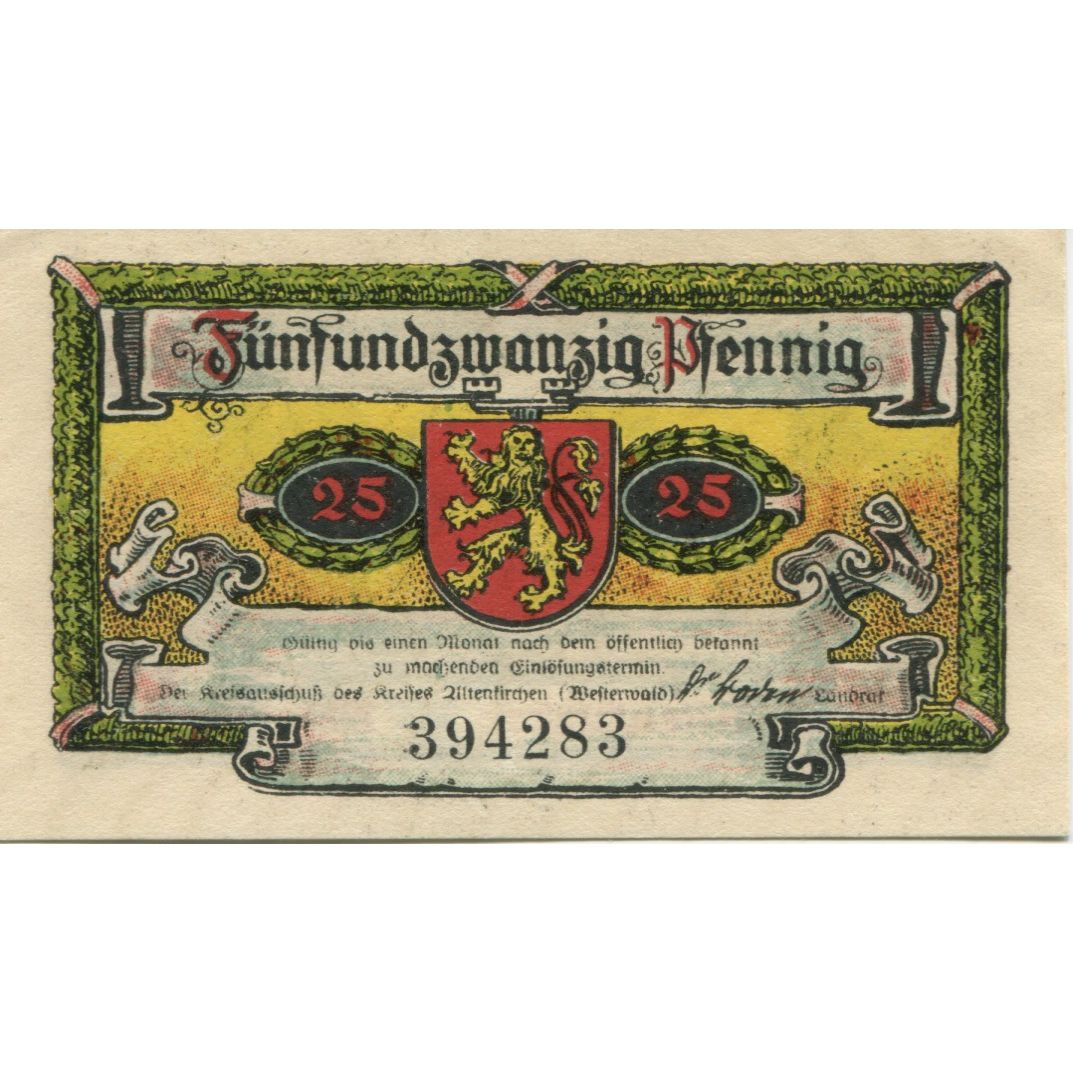 Billet, Allemagne, Altenkirchen Kreis, 25 Pfennig, Batiment, 1921, SUP