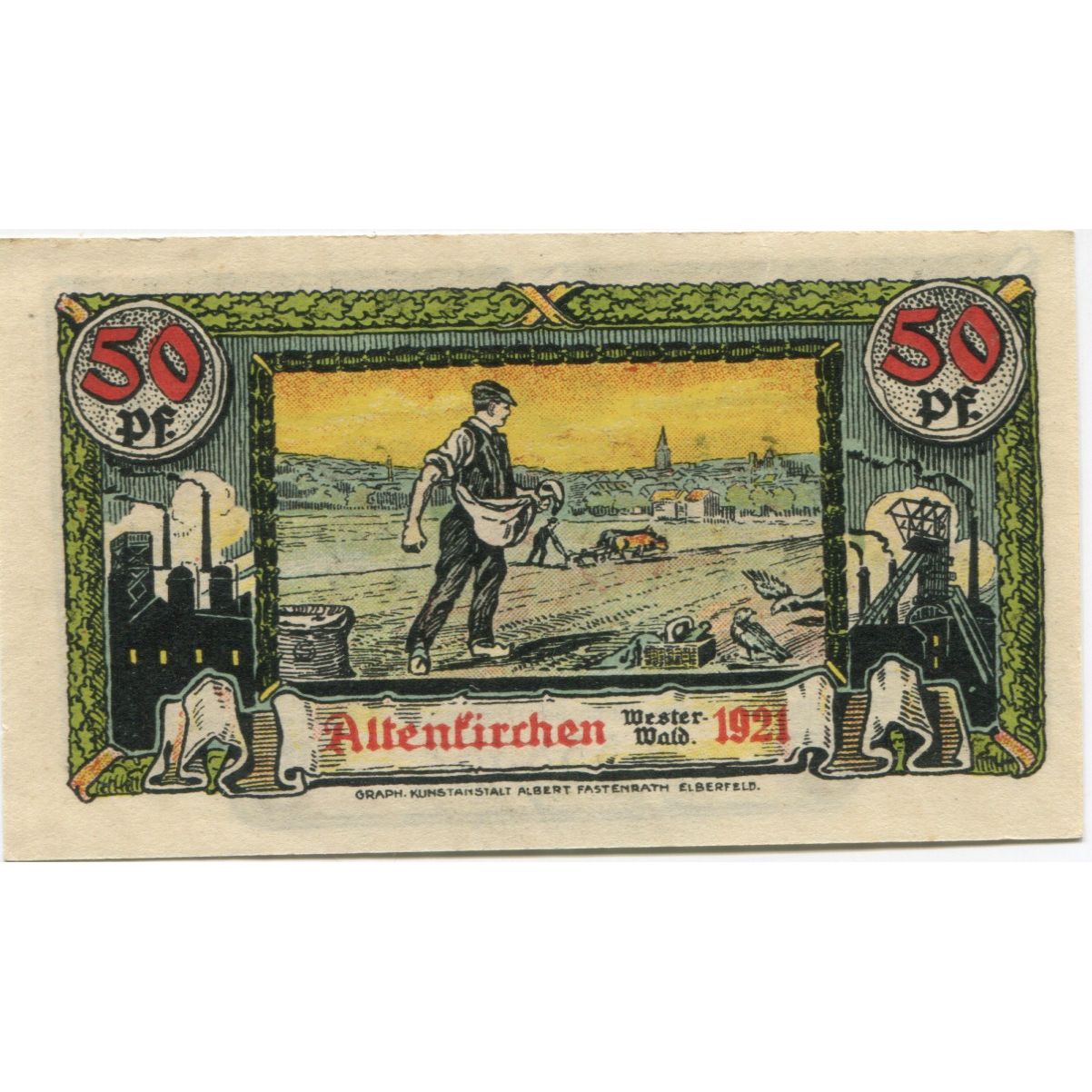 Banknote, Germany, Altenkirchen Kreis, 50 Pfennig, personnage, 1921, AU(55-58)