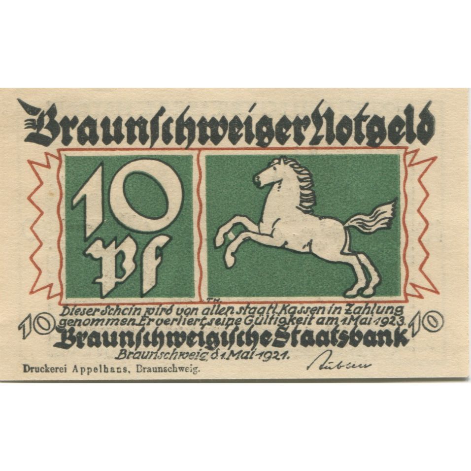 Banknote, Germany, Braunschweig Braunschweigische Staatsbank, 10 Pfennig