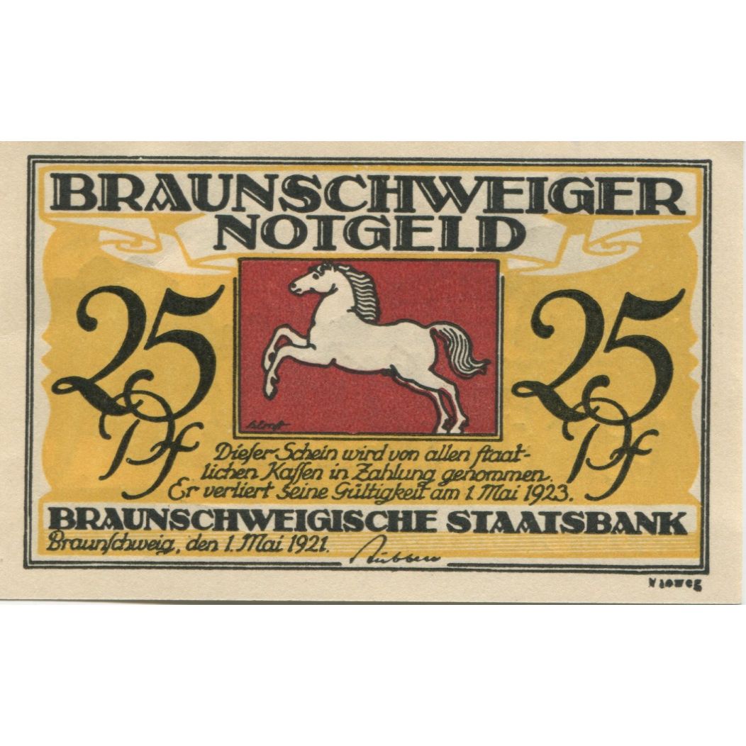 Banknote, Germany, Braunschweig Braunschweigische Staatsbank, 25 Pfennig