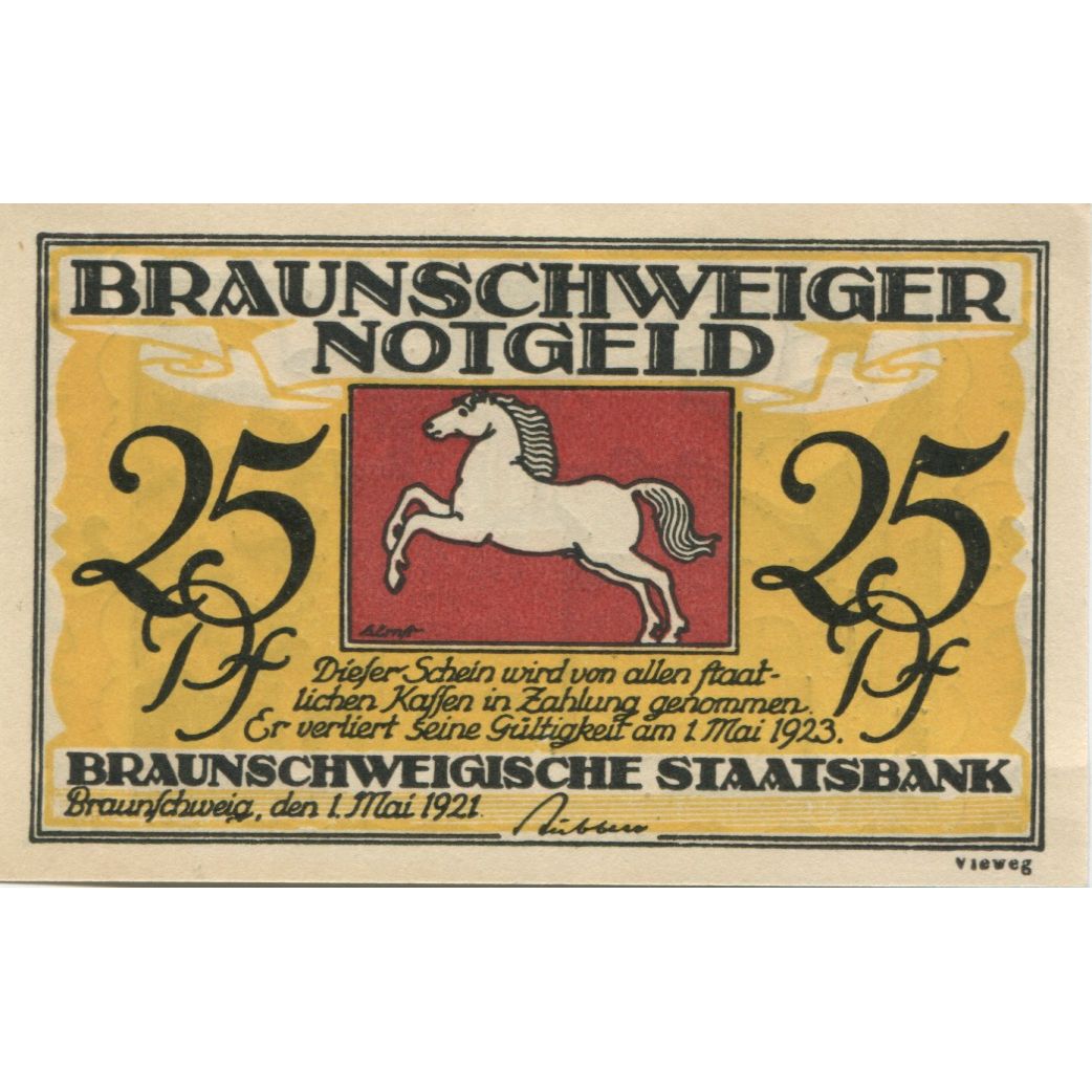 Banknote, Germany, Braunschweig Braunschweigische Staatsbank, 25 Pfennig