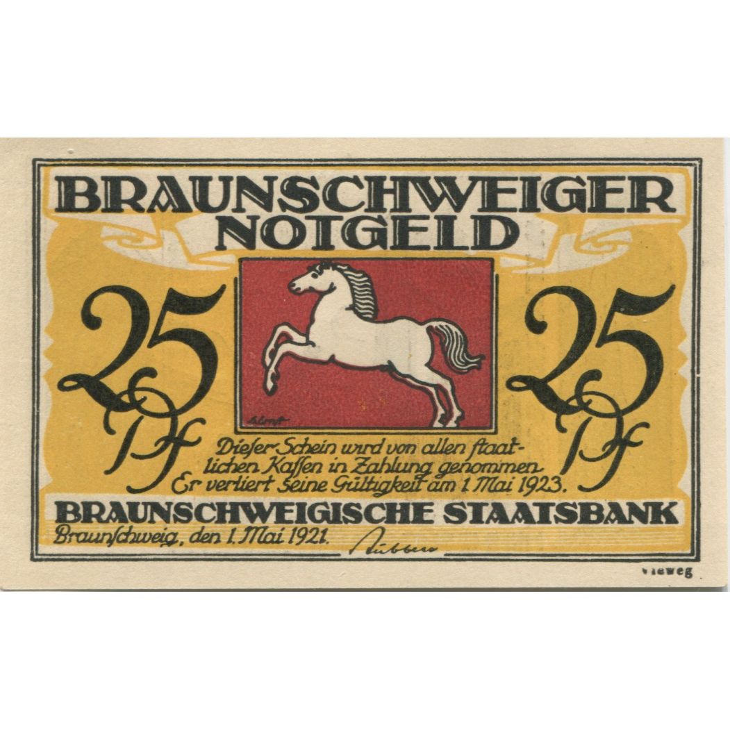 Banconote, Germania, Braunschweig Braunschweigische Staatsbank, 25 Pfennig