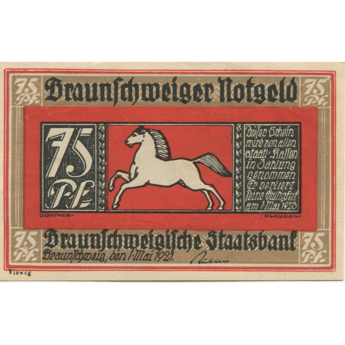 Banknote, Germany, Braunschweig Braunschweigische Staatsbank, 75 Pfennig