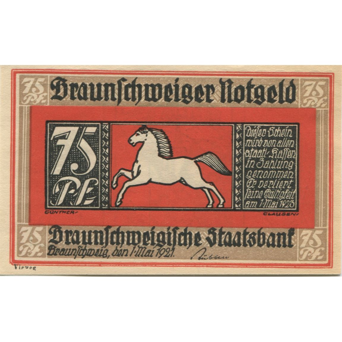 Banknote, Germany, Braunschweig Braunschweigische Staatsbank, 75 Pfennig
