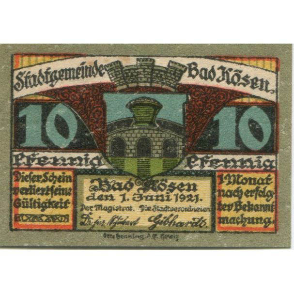 Banknote, Germany, Kösen Bad Stadt, 10 Pfennig, Batiment, 1921, 1921-06-01