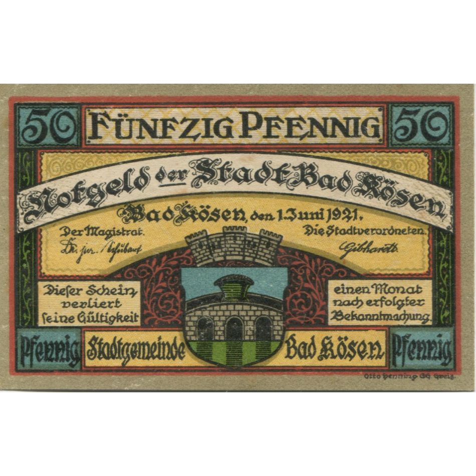 Billete, Alemania, Kösen Bad Stadt, 50 Pfennig, paysage, 1921, 1921-06-01, EBC