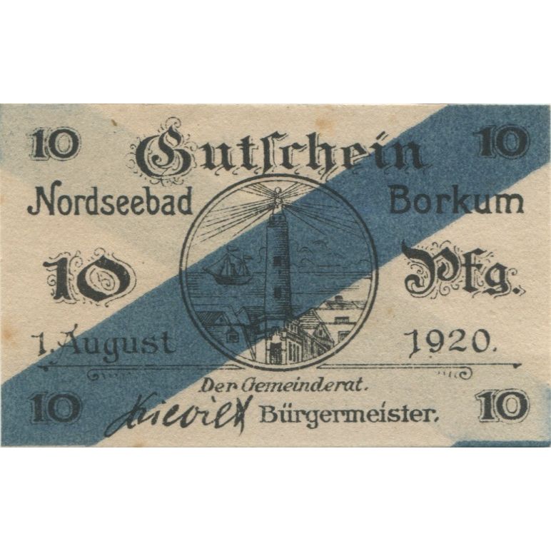 Banconote, Germania, Borkum Gemeinde, 10 Pfennig, Texte, 1920, 1920-08-01, SPL-