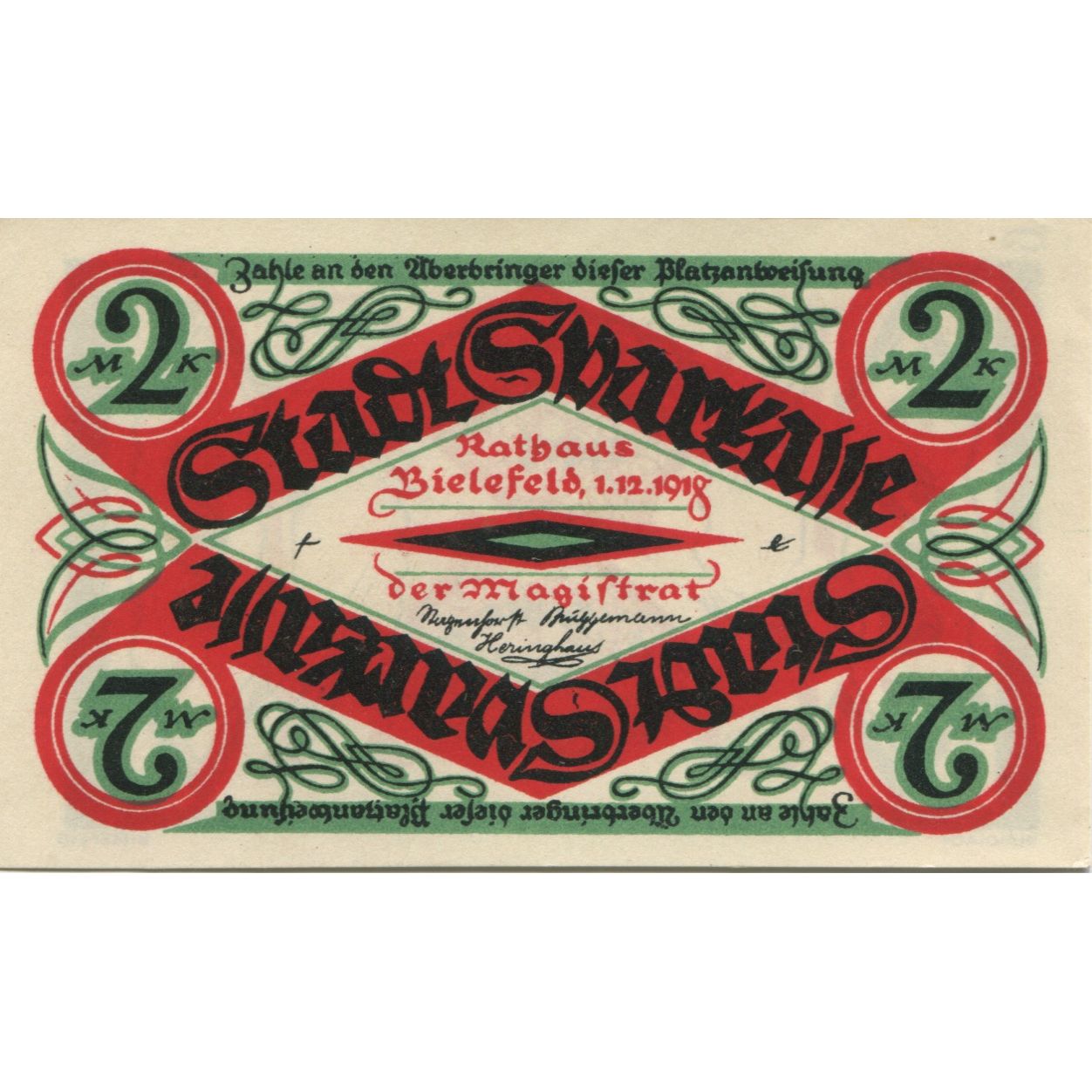 Banknote, Germany, Bielefeld Stadt, 2 Mark, personnage, 1918, 1918-12-01