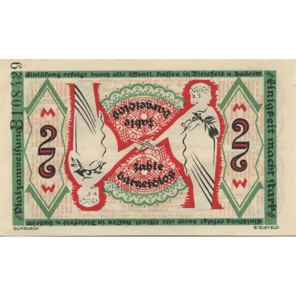 Banknote, Germany, Bielefeld Stadt, 2 Mark, personnage, 1918, 1918-12-01