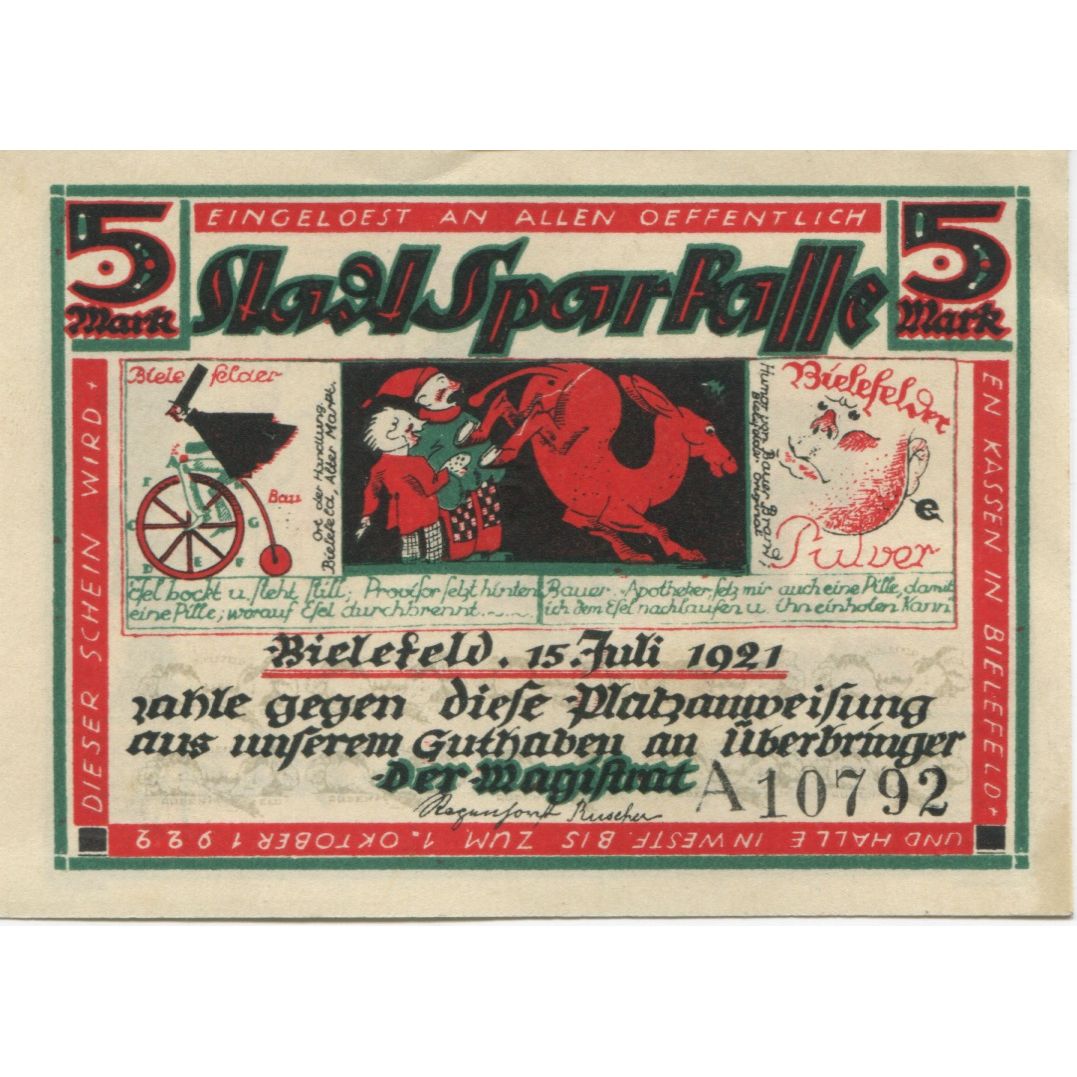 Banknot, Niemcy, Bielefeld Stadt, 5 Mark, personnage, 1922, 1922-10-01