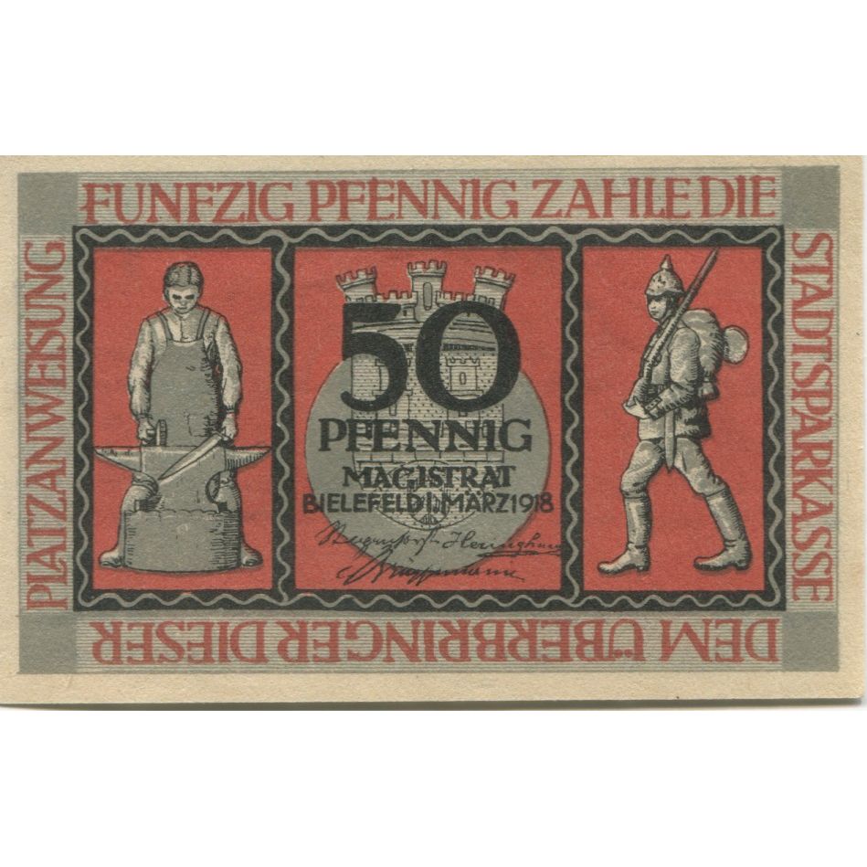 Banknote, Germany, Bielefeld Stadt, 50 Pfennig, valeur faciale, 1918