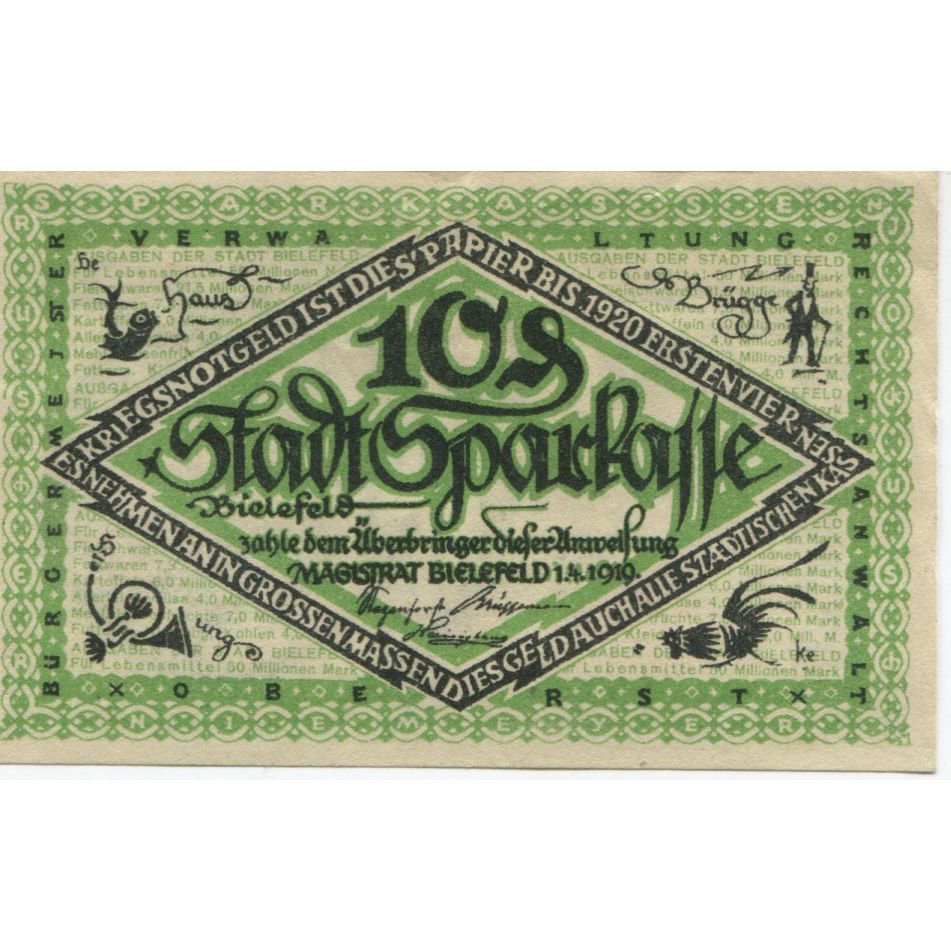 Banknote, Germany, Bielefeld Stadt, 10 Pfennig, valeur faciale, 1919