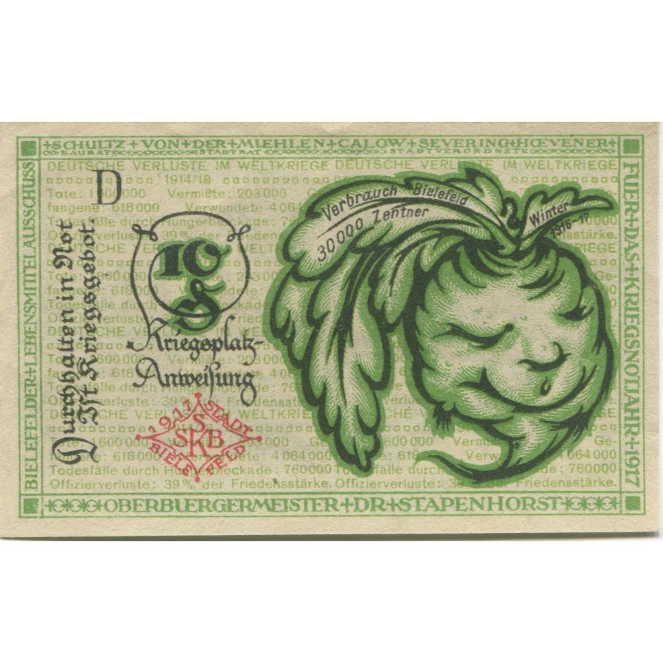 Banknote, Germany, Bielefeld Stadt, 10 Pfennig, valeur faciale, 1919