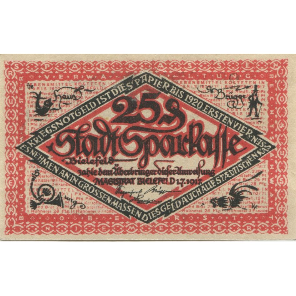 Banknote, Germany, Bielefeld Stadt, 25 Pfennig, valeur faciale 1, 1919