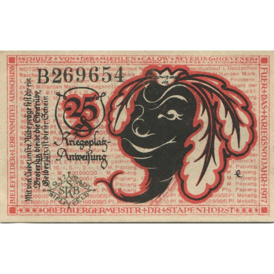 Banknote, Germany, Bielefeld Stadt, 25 Pfennig, valeur faciale 1, 1919