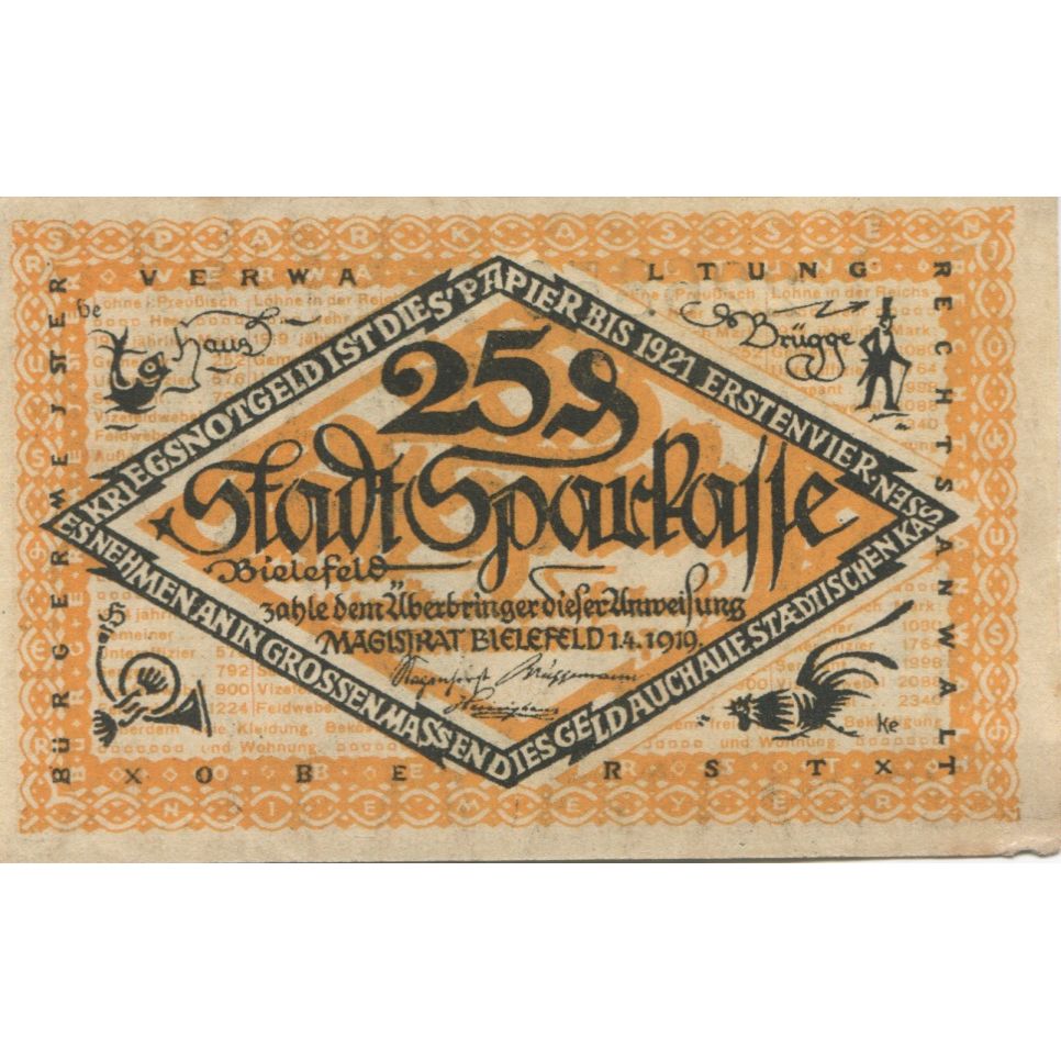 Banknote, Germany, Bielefeld Stadt, 25 Pfennig, valeur faciale 2, 1919